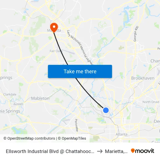 Ellsworth Industrial Blvd @ Chattahoochee Ave to Marietta, GA map