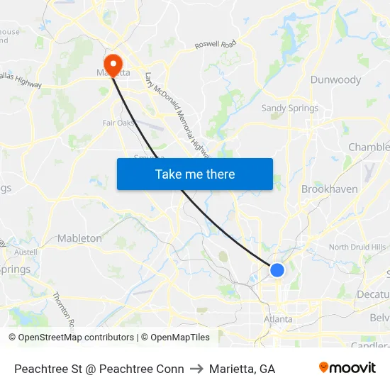 Peachtree St @ Peachtree Conn to Marietta, GA map