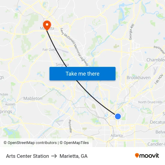 Arts Center Station to Marietta, GA map