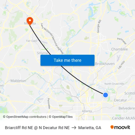 Briarcliff Rd NE @ N Decatur Rd NE to Marietta, GA map