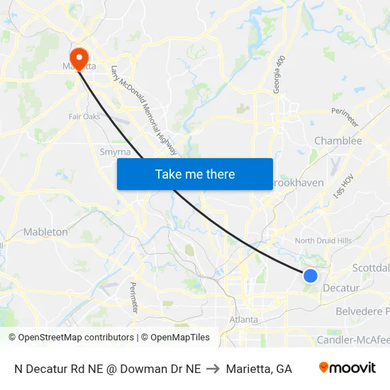 N Decatur Rd NE @ Dowman Dr NE to Marietta, GA map