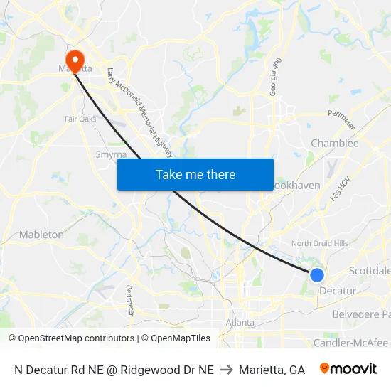 N Decatur Rd NE @ Ridgewood Dr NE to Marietta, GA map