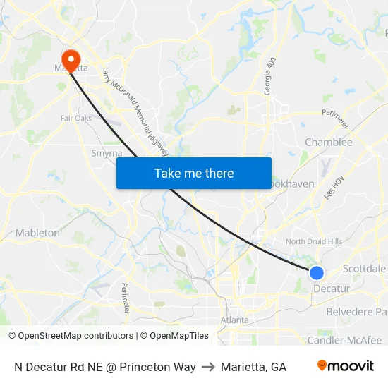 N Decatur Rd NE @ Princeton Way to Marietta, GA map