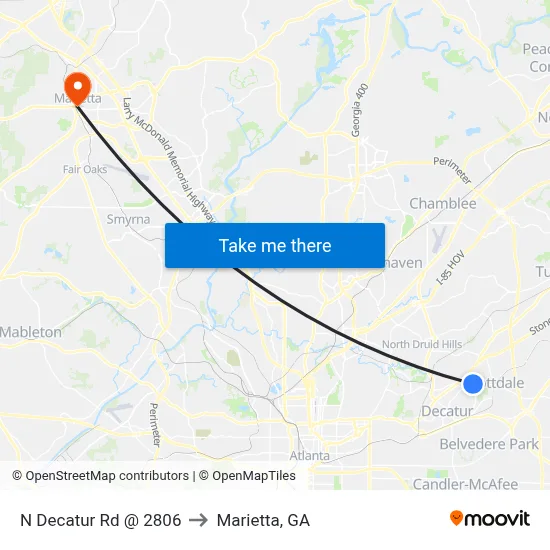 N Decatur Rd @ 2806 to Marietta, GA map