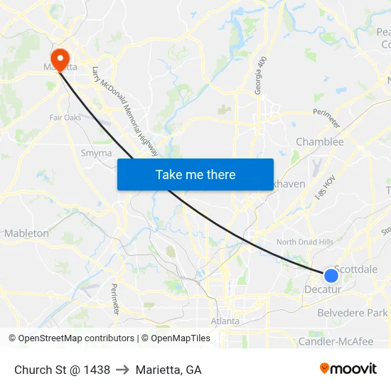 Church St @ 1438 to Marietta, GA map