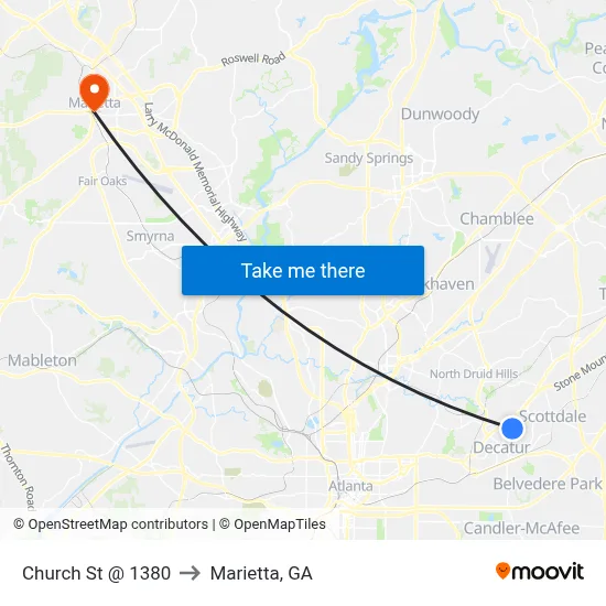 Church St @ 1380 to Marietta, GA map