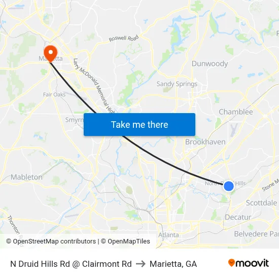 N Druid Hills Rd @ Clairmont Rd to Marietta, GA map