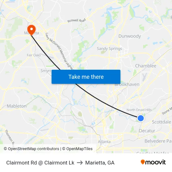 Clairmont Rd @ Clairmont Lk to Marietta, GA map