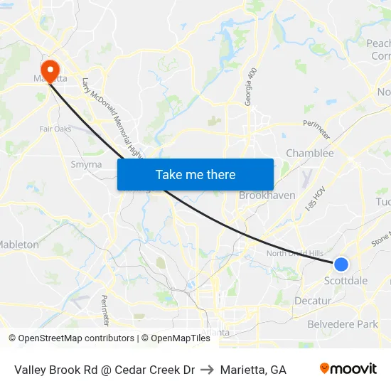 Valley Brook Rd @ Cedar Creek Dr to Marietta, GA map