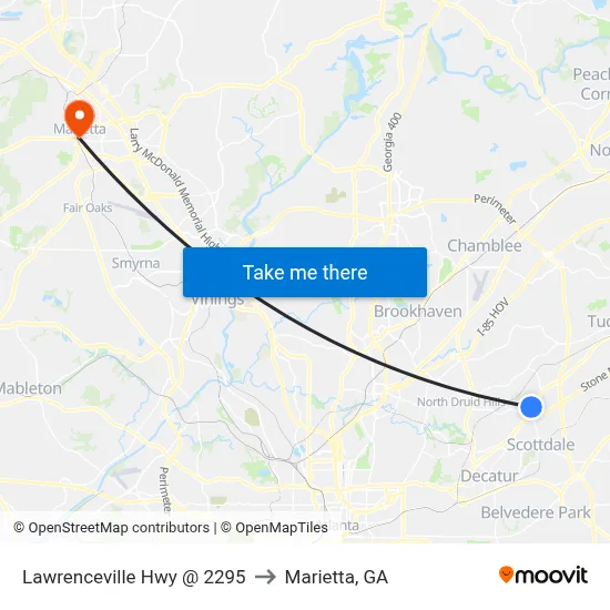 Lawrenceville Hwy @ 2295 to Marietta, GA map