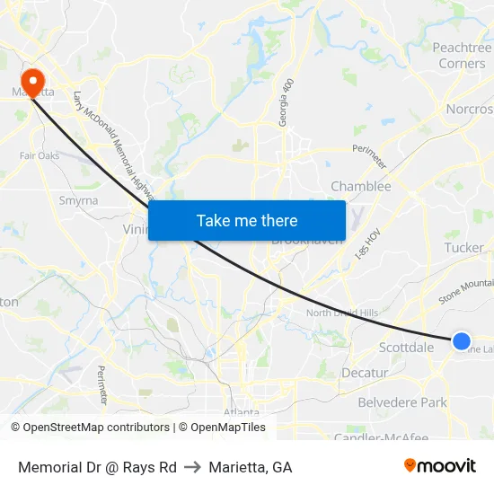 Memorial Dr @ Rays Rd to Marietta, GA map