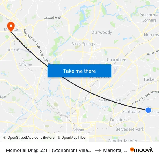 Memorial Dr @ 5211 (Stonemont Village Sc) to Marietta, GA map