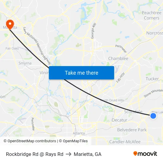 Rockbridge Rd @ Rays Rd to Marietta, GA map