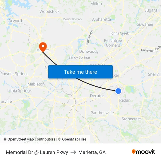 Memorial Dr @ Lauren Pkwy to Marietta, GA map