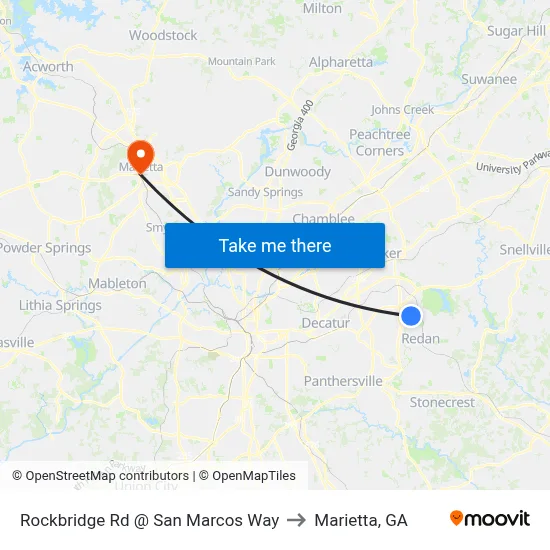 Rockbridge Rd @ San Marcos Way to Marietta, GA map