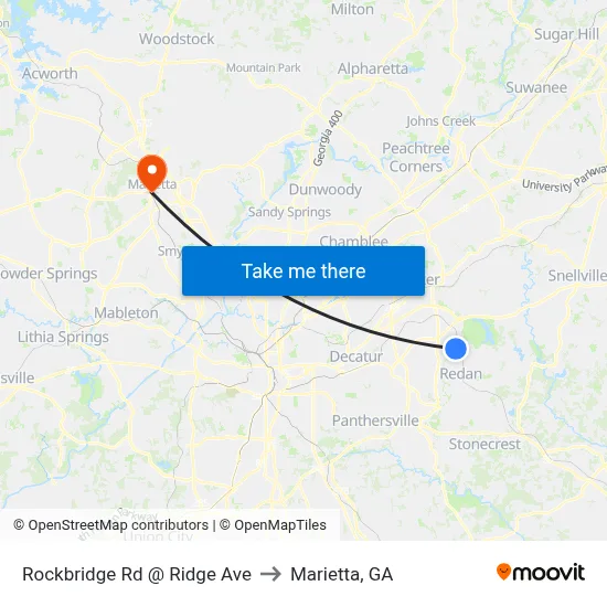 Rockbridge Rd @ Ridge Ave to Marietta, GA map