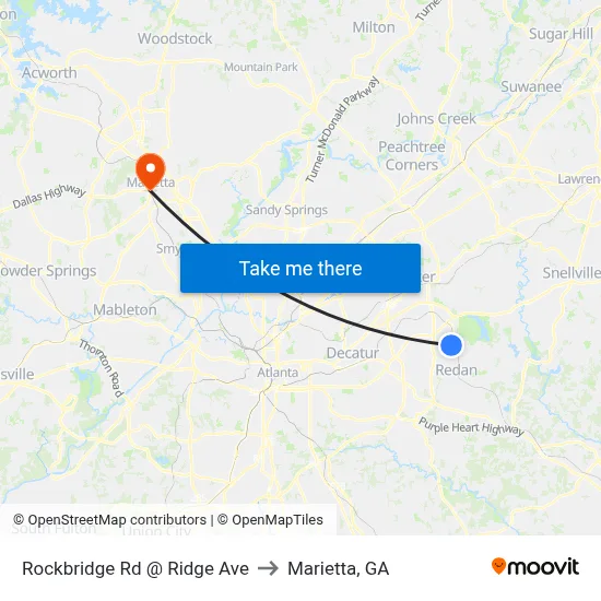 Rockbridge Rd @ Ridge Ave to Marietta, GA map