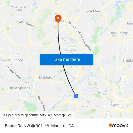 Bolton Rd NW @ 901 to Marietta, GA map
