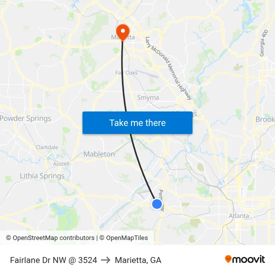 Fairlane Dr NW @ 3524 to Marietta, GA map