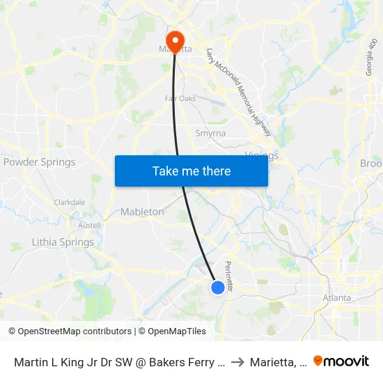 Martin L King Jr Dr SW @ Bakers Ferry Rd SW to Marietta, GA map