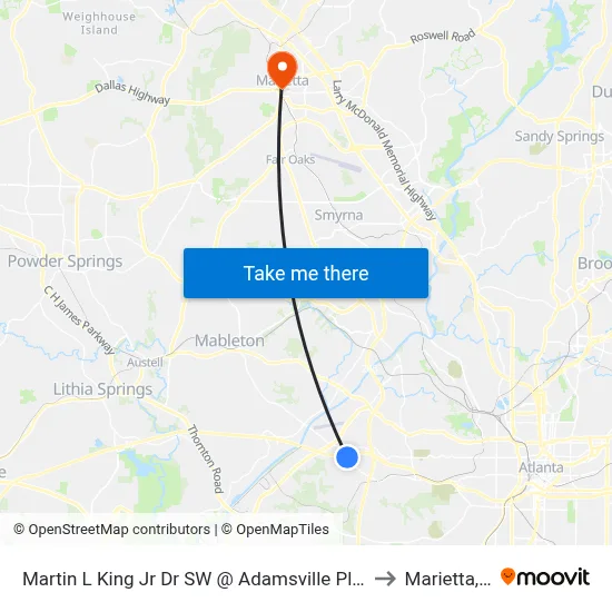 Martin L King Jr Dr SW @ Adamsville Place Pkwy to Marietta, GA map