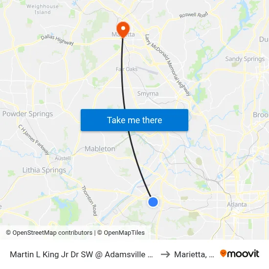Martin L King Jr Dr SW @ Adamsville Dr SW to Marietta, GA map