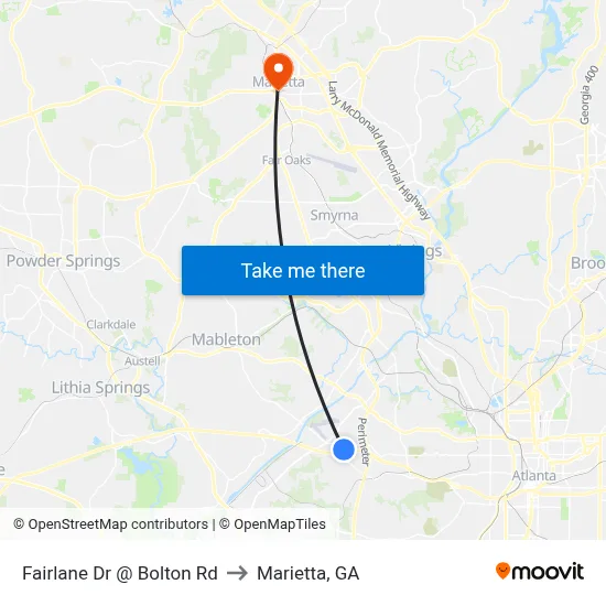 Fairlane Dr @ Bolton Rd to Marietta, GA map
