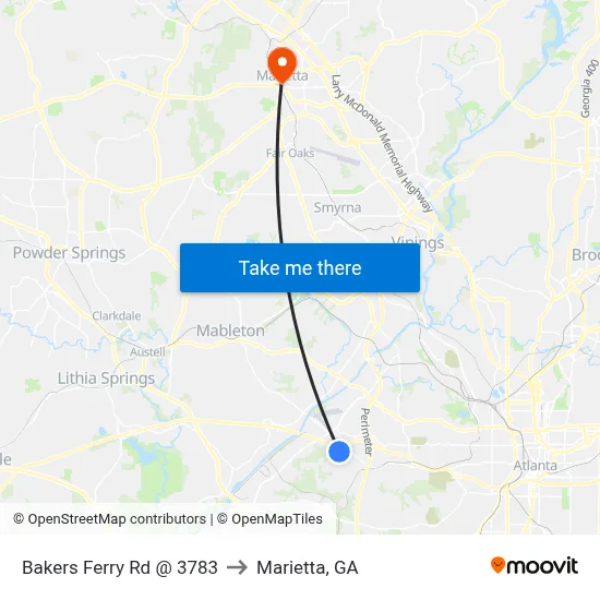 Bakers Ferry Rd @ 3783 to Marietta, GA map
