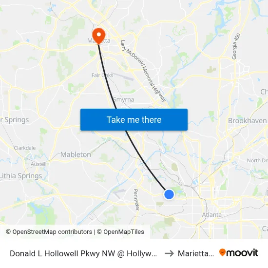 Donald L Hollowell Pkwy NW @ Hollywood Rd NW to Marietta, GA map