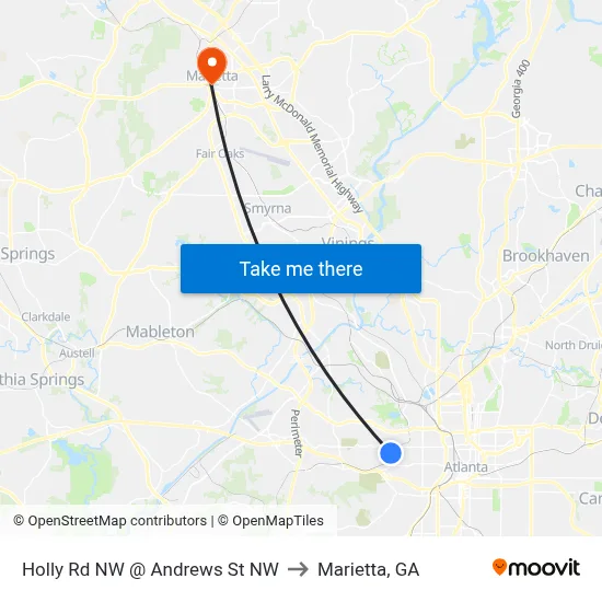 Holly Rd NW @ Andrews St NW to Marietta, GA map