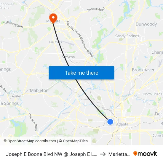Joseph E Boone Blvd NW @ Joseph E Lowery Blvd to Marietta, GA map