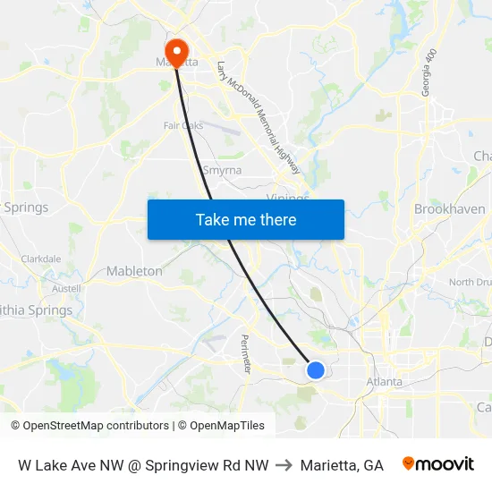 W Lake Ave NW @ Springview Rd NW to Marietta, GA map