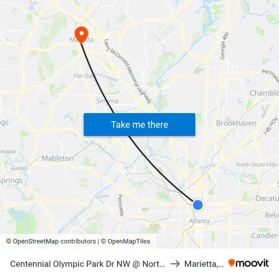 Centennial Olympic Park Dr NW @ North Ave NW to Marietta, GA map