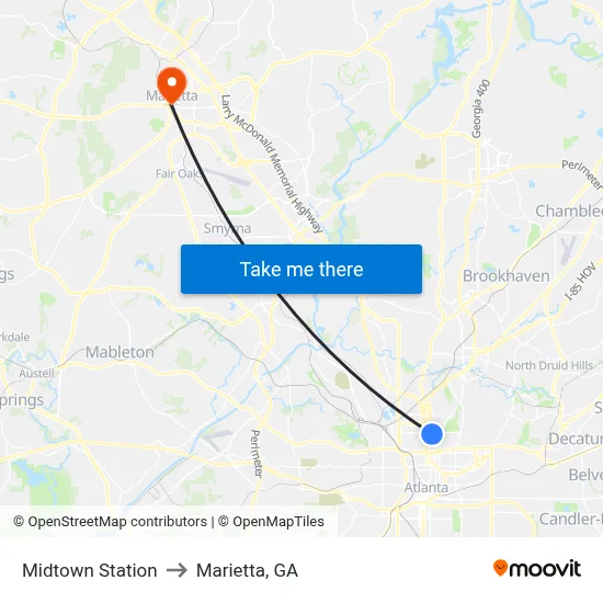 Midtown Station to Marietta, GA map