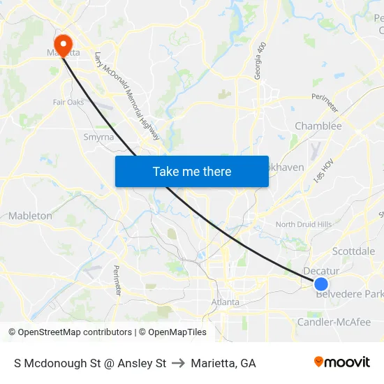 S Mcdonough St @ Ansley St to Marietta, GA map