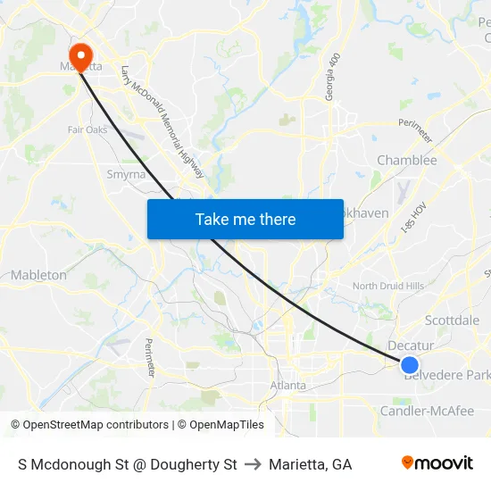 S Mcdonough St @ Dougherty St to Marietta, GA map