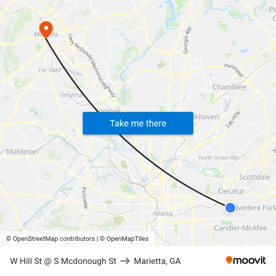 W Hill St @ S Mcdonough St to Marietta, GA map