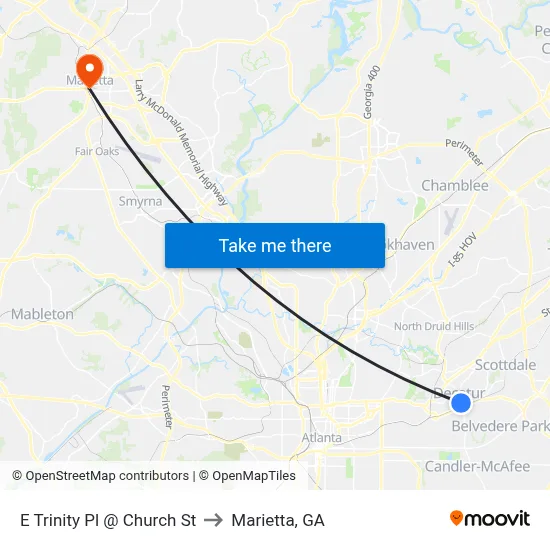 E Trinity Pl @ Church St to Marietta, GA map