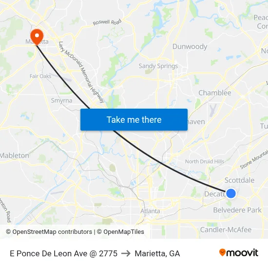 E Ponce De Leon Ave @ 2775 to Marietta, GA map