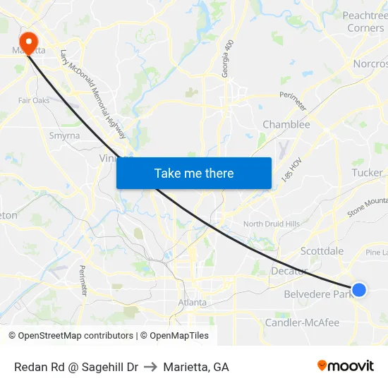 Redan Rd @ Sagehill Dr to Marietta, GA map