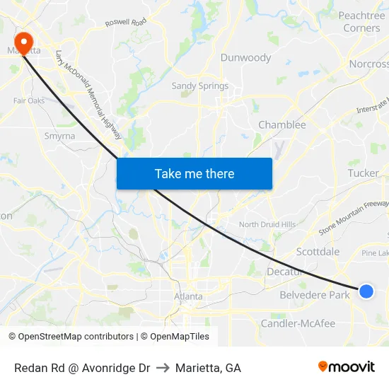Redan Rd @ Avonridge Dr to Marietta, GA map