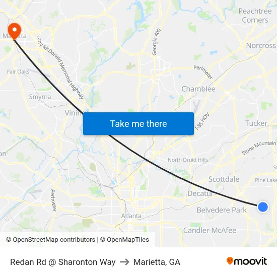 Redan Rd @ Sharonton Way to Marietta, GA map