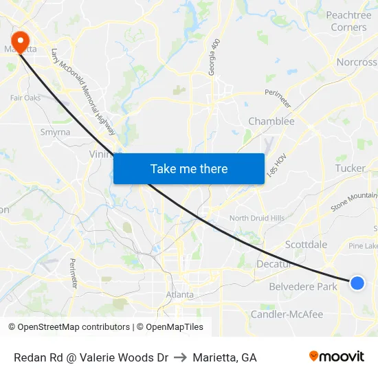 Redan Rd @ Valerie Woods Dr to Marietta, GA map