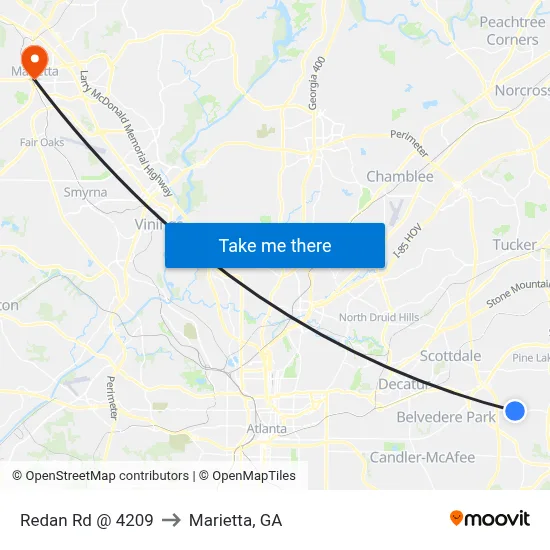 Redan Rd @ 4209 to Marietta, GA map