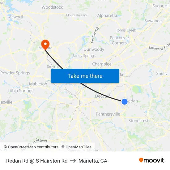 Redan Rd @ S Hairston Rd to Marietta, GA map