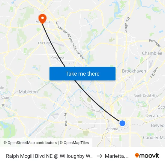 Ralph Mcgill Blvd NE @ Willoughby Way to Marietta, GA map