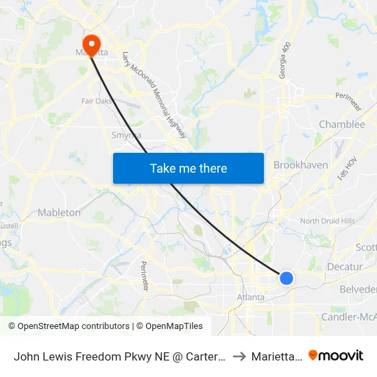John Lewis Freedom Pkwy NE @ Carter Center Entr to Marietta, GA map
