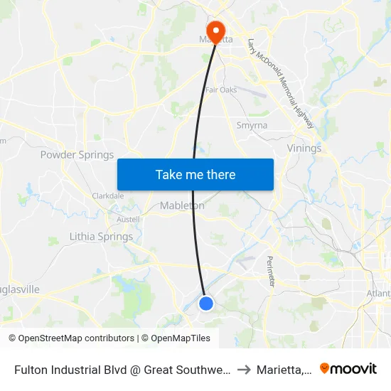 Fulton Industrial Blvd @ Great Southwest Pkwy to Marietta, GA map
