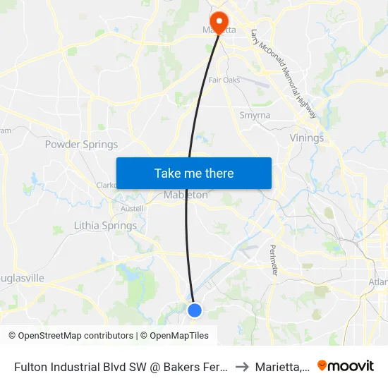 Fulton Industrial Blvd SW @ Bakers Ferry Rd (S) to Marietta, GA map