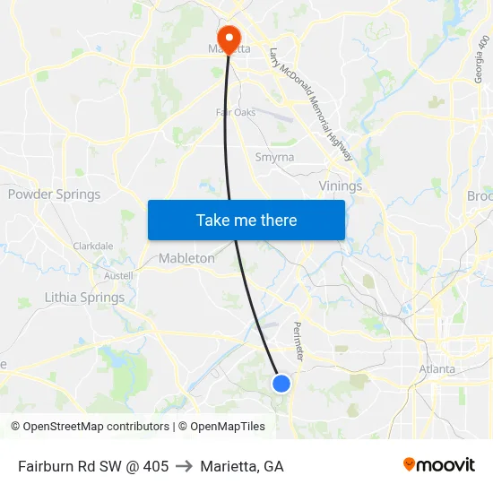 Fairburn Rd SW @ 405 to Marietta, GA map